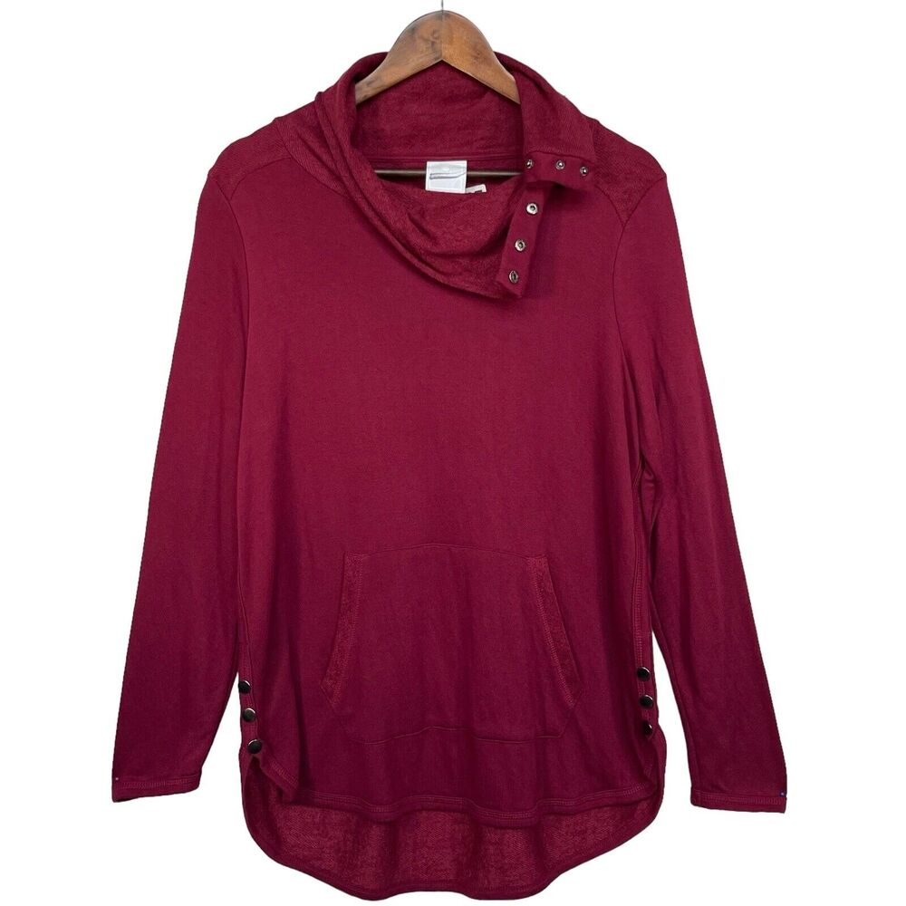 Sunday Pullover Sweater Women‎ Size L Red Long Sleeve Cowl Neck Kangaroo Pockets